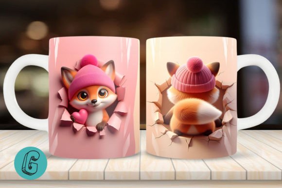 3D Fox Valentine Mug Wrap 2 Sided 09