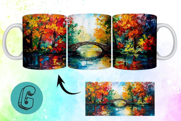 3D Oil Paint Autumn Park Mug Wrap 17