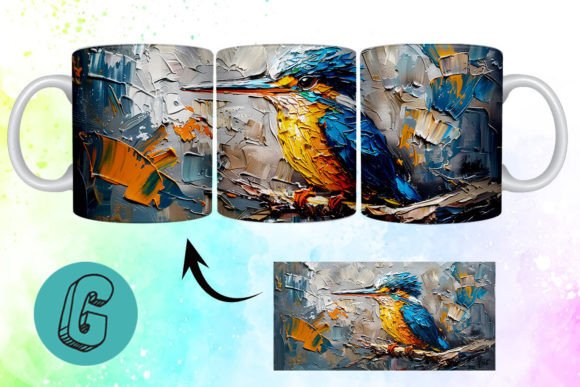 3D Oil Paint Cute Bird Mug Wrap 12