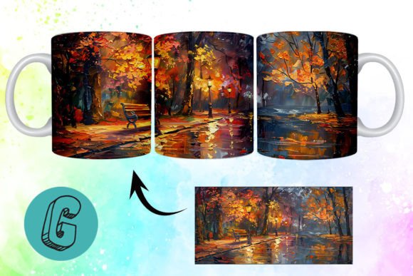 3D Oil Paint Fall Street Mug Wrap 13