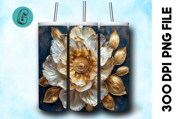 3D Oil Paint Gold Flower Tumbler Wrap 22