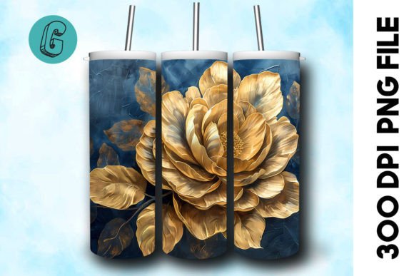 3D Oil Paint Gold Flower Tumbler Wrap 34