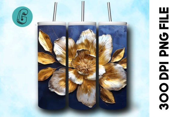 3D Oil Paint Gold Flower Tumbler Wrap 40: Elevate Your DIY Projects with High-Resolution Digital Art