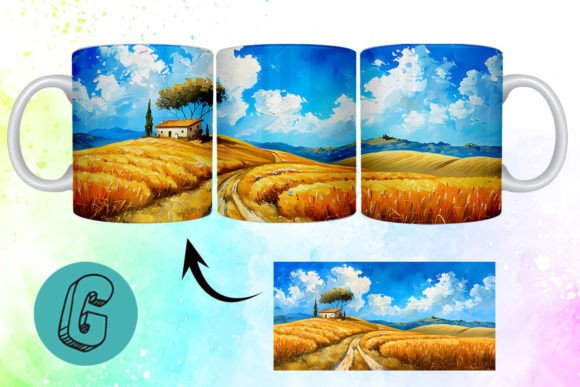 3D Oil Paint Landscape Mug Wrap 01: A Creative Asset for Makers