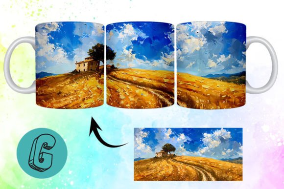 3D Oil Paint Landscape Mug Wrap 06: Elevate Your Creative Projects