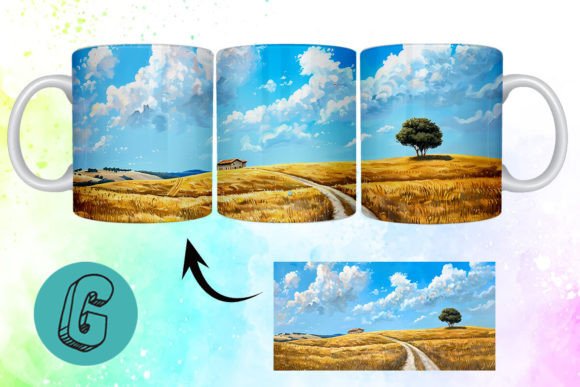3D Oil Paint Landscape Mug Wrap 07 for DIY Creators