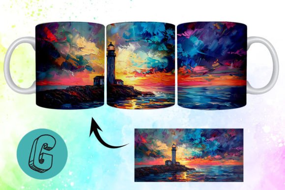 3D Oil Paint Lighthouse Mug Wrap 07
