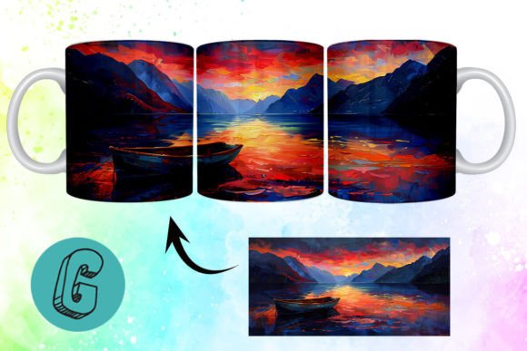 3D Oil Paint Lonely Boat Mug Wrap 08: Transform Your Creative Projects with a High-Quality Digital Download