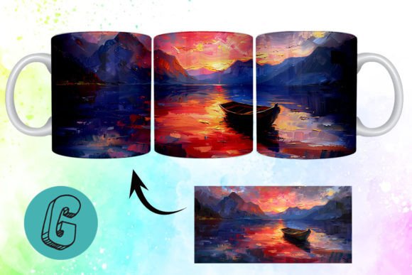 3D Oil Paint Lonely Boat Mug Wrap 09: A Digital Masterpiece for Your Creative Journey