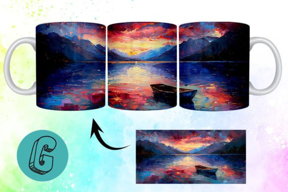3D Oil Paint Lonely Boat Mug Wrap 13