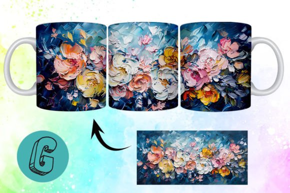 3D Oil Paint Pretty Flowers Mug Wrap 04