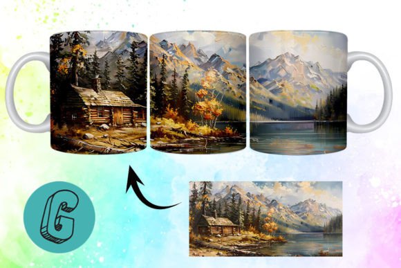 3D Oil Paint Vintage Scene Mug Wrap