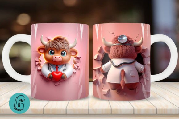 3D V-day Doctor Highland Cow Mug Wrap 15