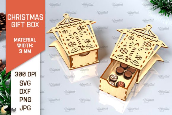 Christmas Gift Box Laser Cut. 3D Box SVG