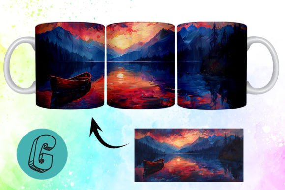 Unleash Creativity with the 3D Oil Paint Lonely Boat Mug Wrap 04 High-Quality Digital Download