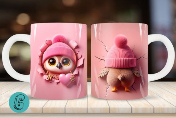 Valentine Owl 3D Mug Wrap 2 Side 05: Bringing Whimsy to Your Morning Rituals